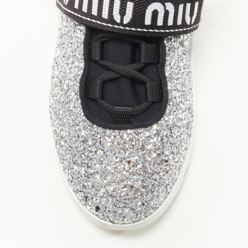 MIU MIU silver glitter logo strap low top runner sneaker EU36 1