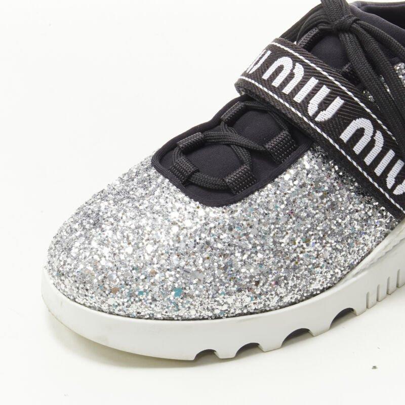 MIU MIU silver glitter logo strap low top runner sneaker EU36 2
