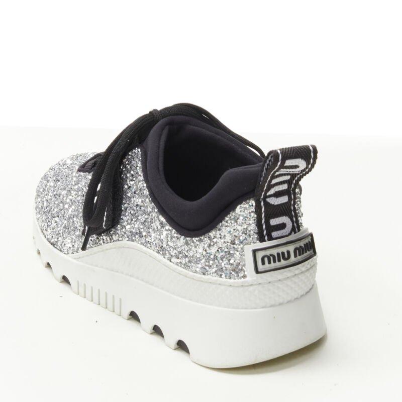 MIU MIU silver glitter logo strap low top runner sneaker EU36 3