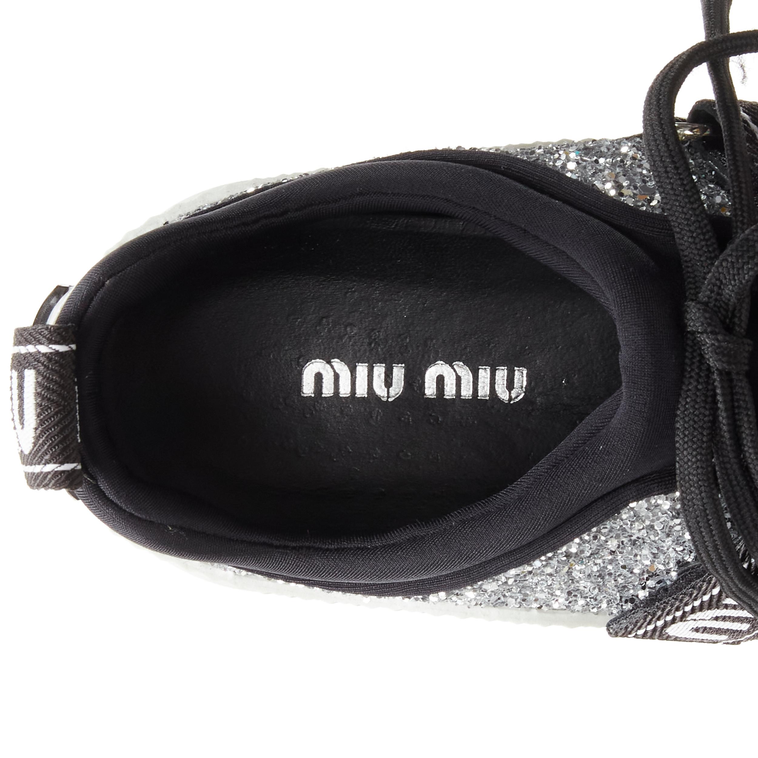 MIU MIU silver glitter logo strap low top runner sneaker EU36 For Sale 1