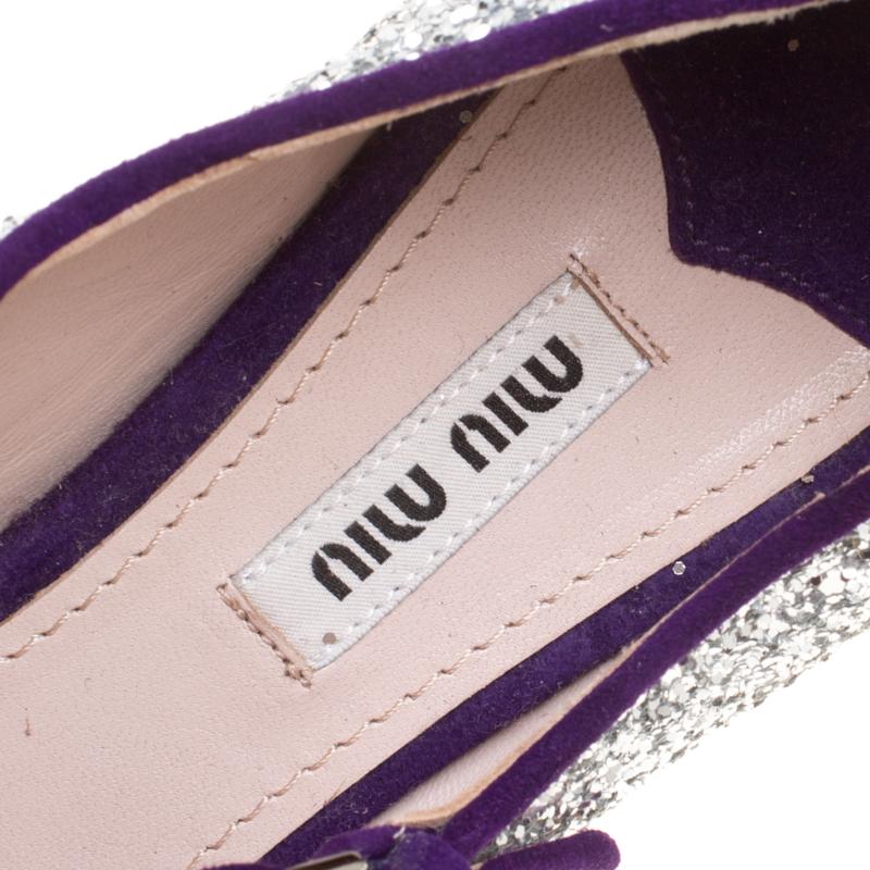 Miu Miu Silver Glitter Mary Jane Ballet Flats Size 39 For Sale 2