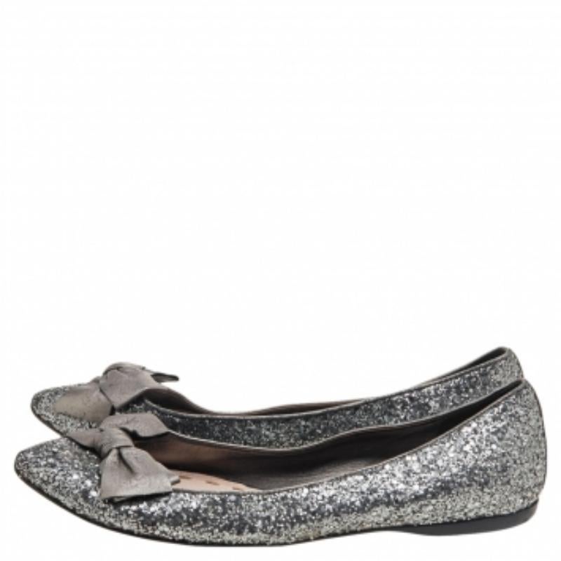 Miu Miu Ballerine in pelle e glitter argento misura 38 in vendita 2
