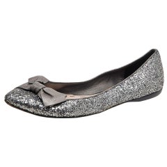 Miu Miu Silver Glitters and Leather Ballet Flats Size 38