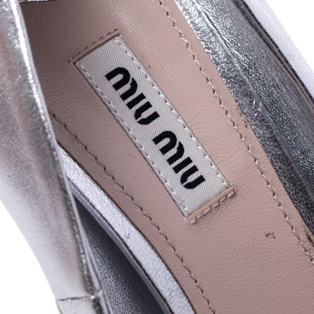 MIu MIu Silver Leather Crystal Embellished Peep Toe Platform Pumps 38.5 1
