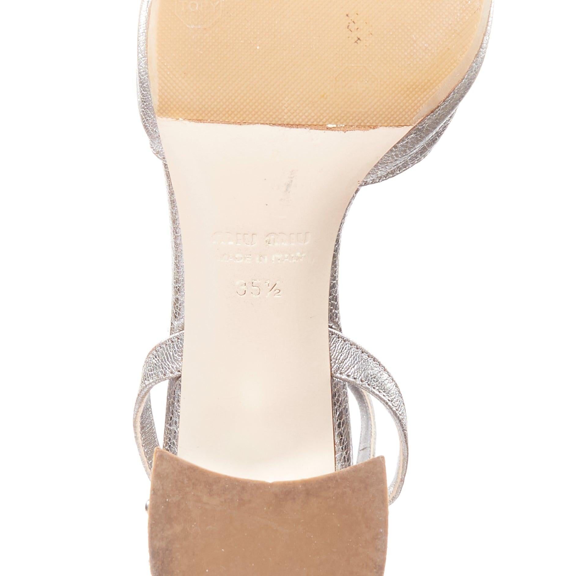 MIU MIU silver leather jewel embellished block heel pump EU35.5 5