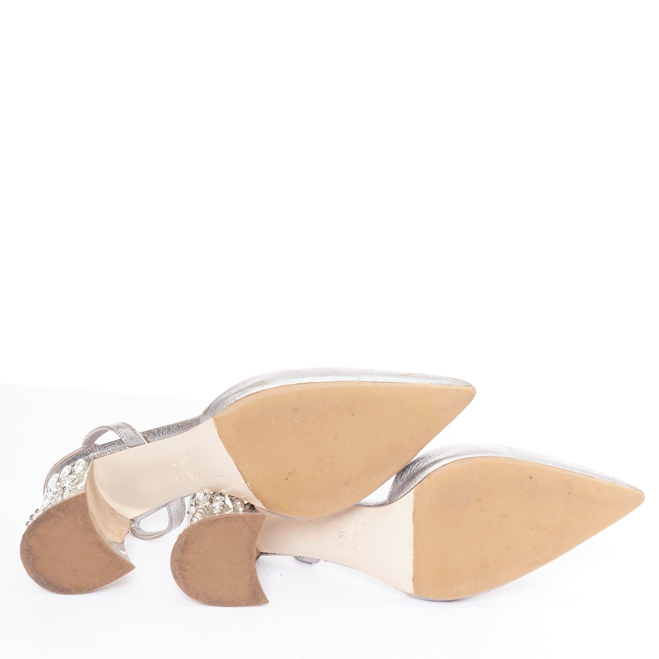 MIU MIU silver leather jewel embellished block heel pump EU35.5 6