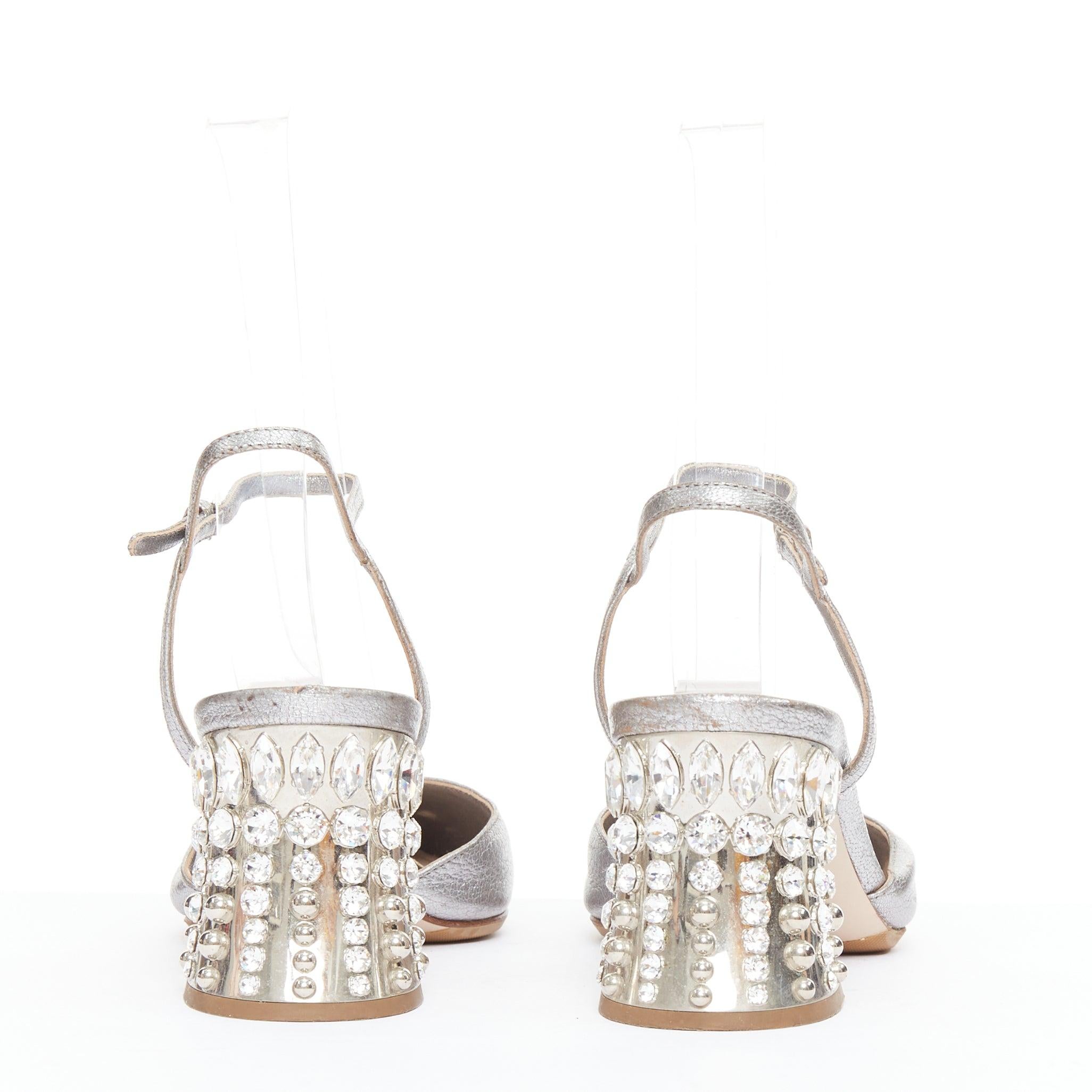Women's MIU MIU silver leather jewel embellished block heel pump EU35.5
