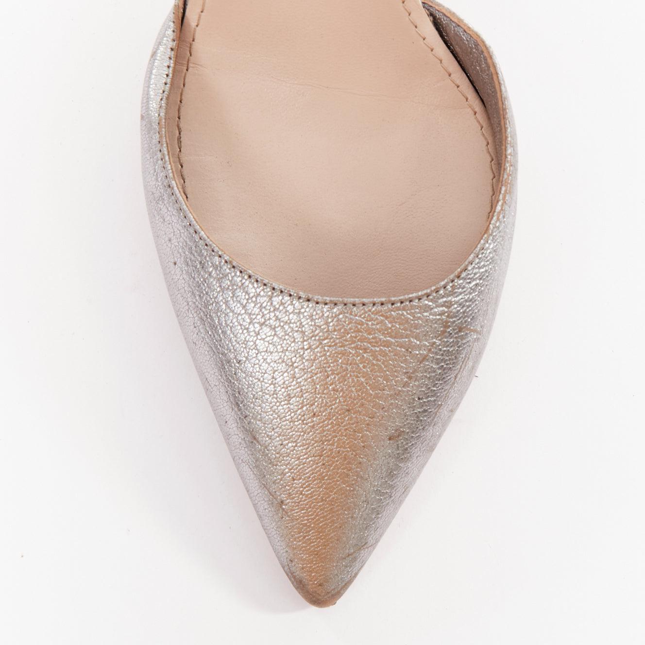 MIU MIU silver leather jewel embellished block heel pump EU35.5 1