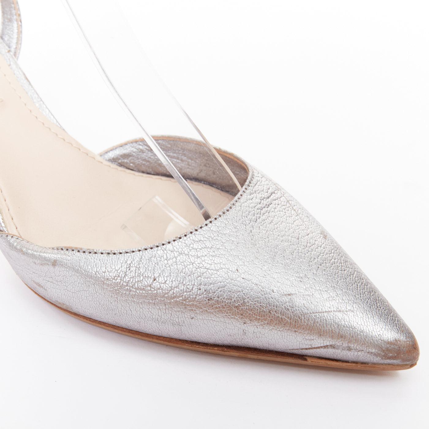 MIU MIU silver leather jewel embellished block heel pump EU35.5 2