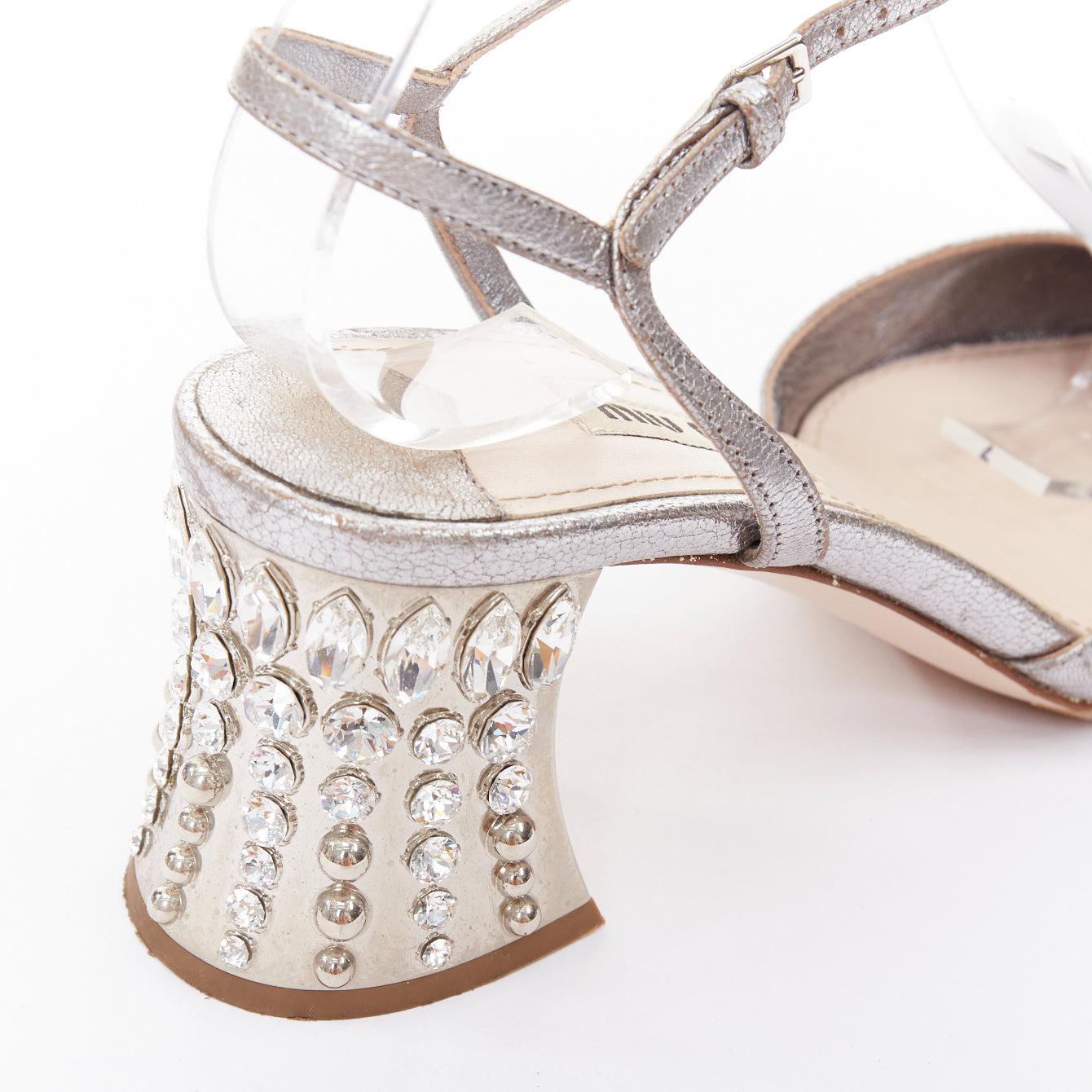 MIU MIU silver leather jewel embellished block heel pump EU35.5 3