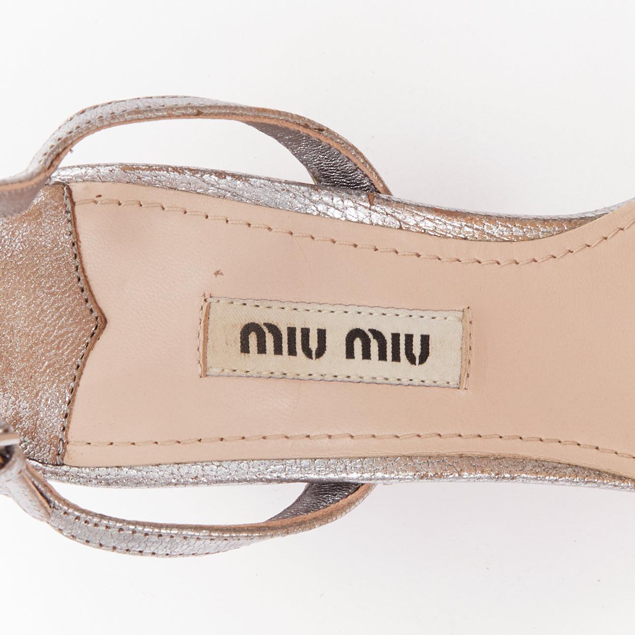 MIU MIU silver leather jewel embellished block heel pump EU35.5 4