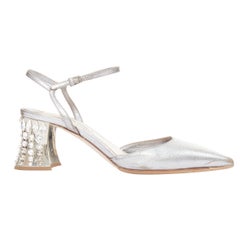 MIU MIU silver leather jewel embellished block heel pump EU35.5