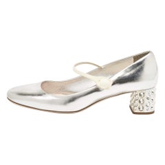 Miu Miu Silver Leather Mary Jane Pumps Size 37