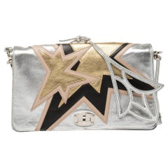 Miu Miu Silver Leather Mini Star Motif Diagonal Shoulder Bag