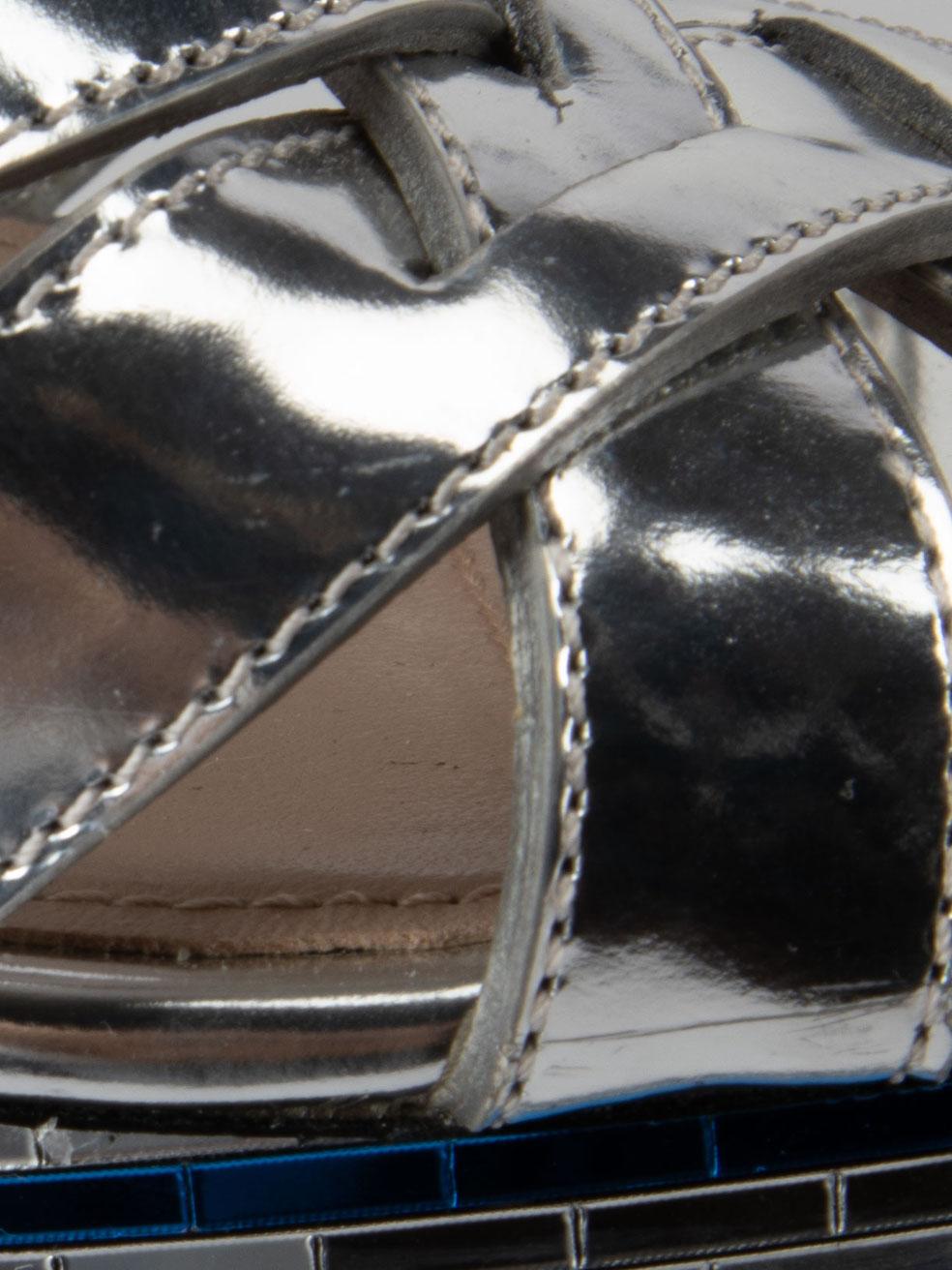 Miu Miu Silver Leather Mirror Platform Sandals Size IT 40 1