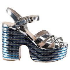 Miu Miu Silver Leather Mirror Platform Sandals Size IT 40