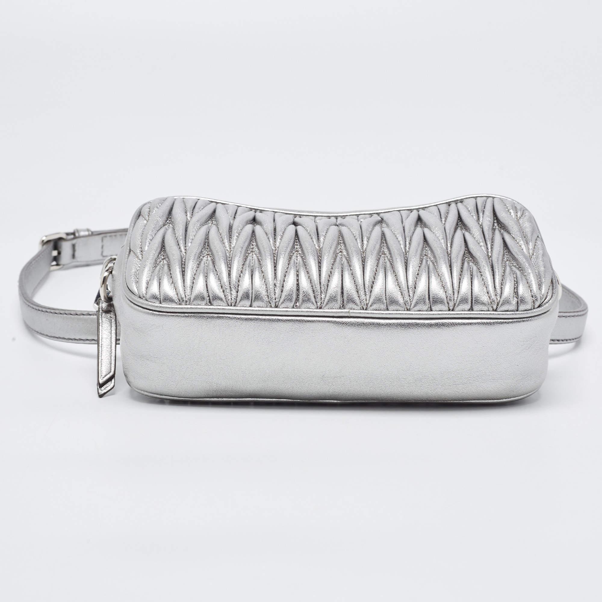 Miu Miu Silver Matelassé Leather Convertible Belt Bag 6