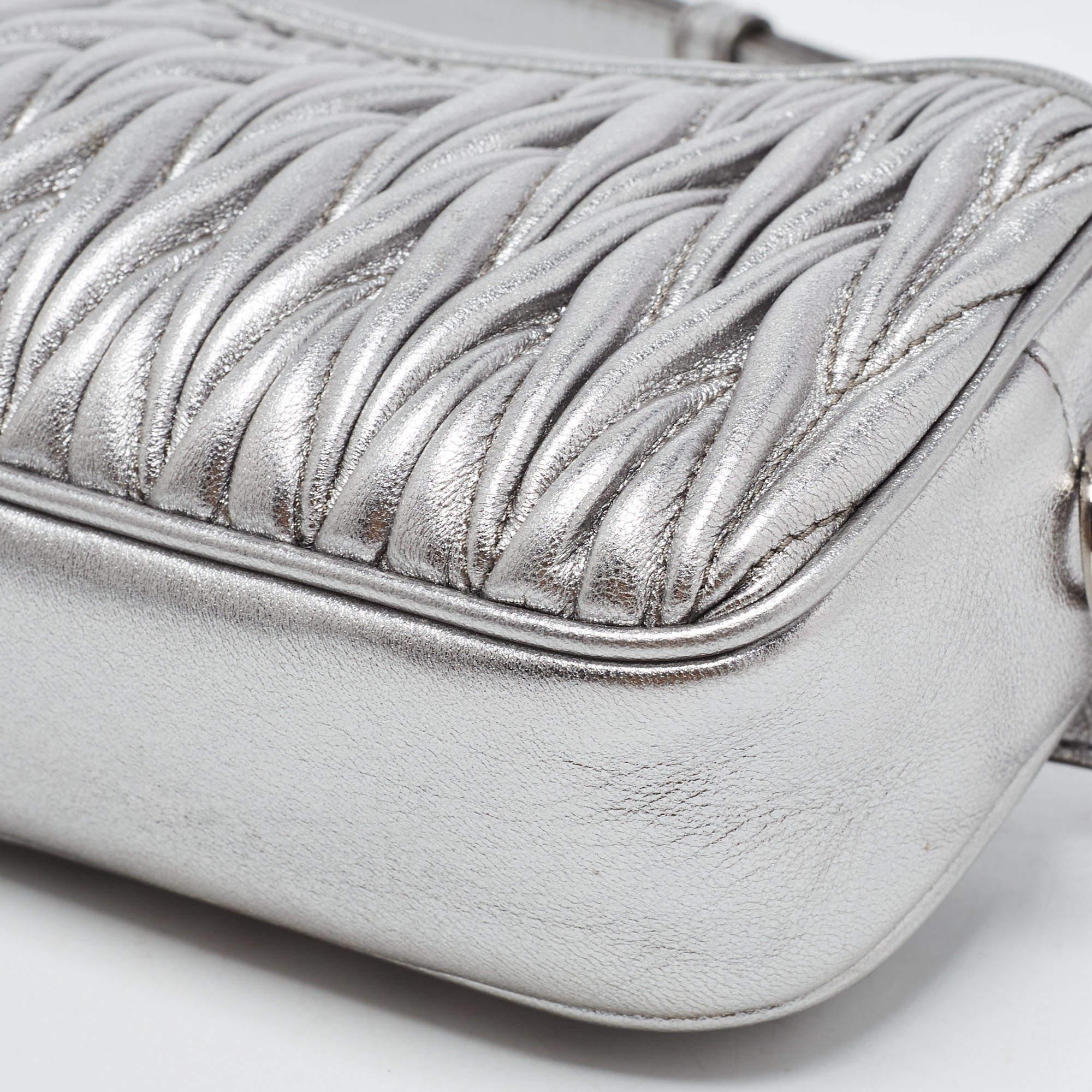 Women's Miu Miu Silver Matelassé Leather Convertible Belt Bag
