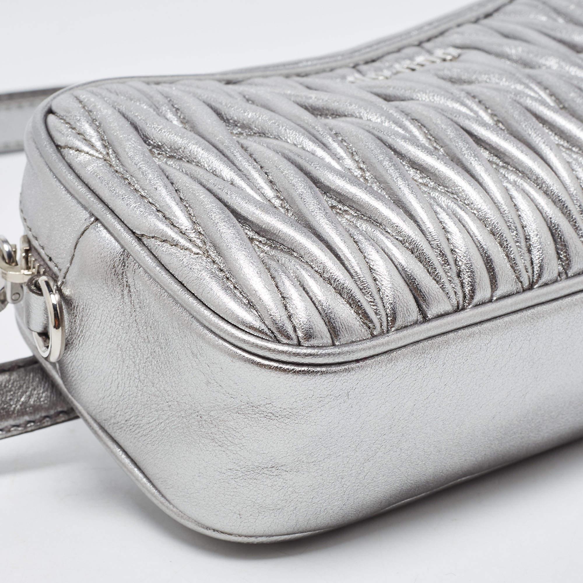 Miu Miu Silver Matelassé Leather Convertible Belt Bag 1