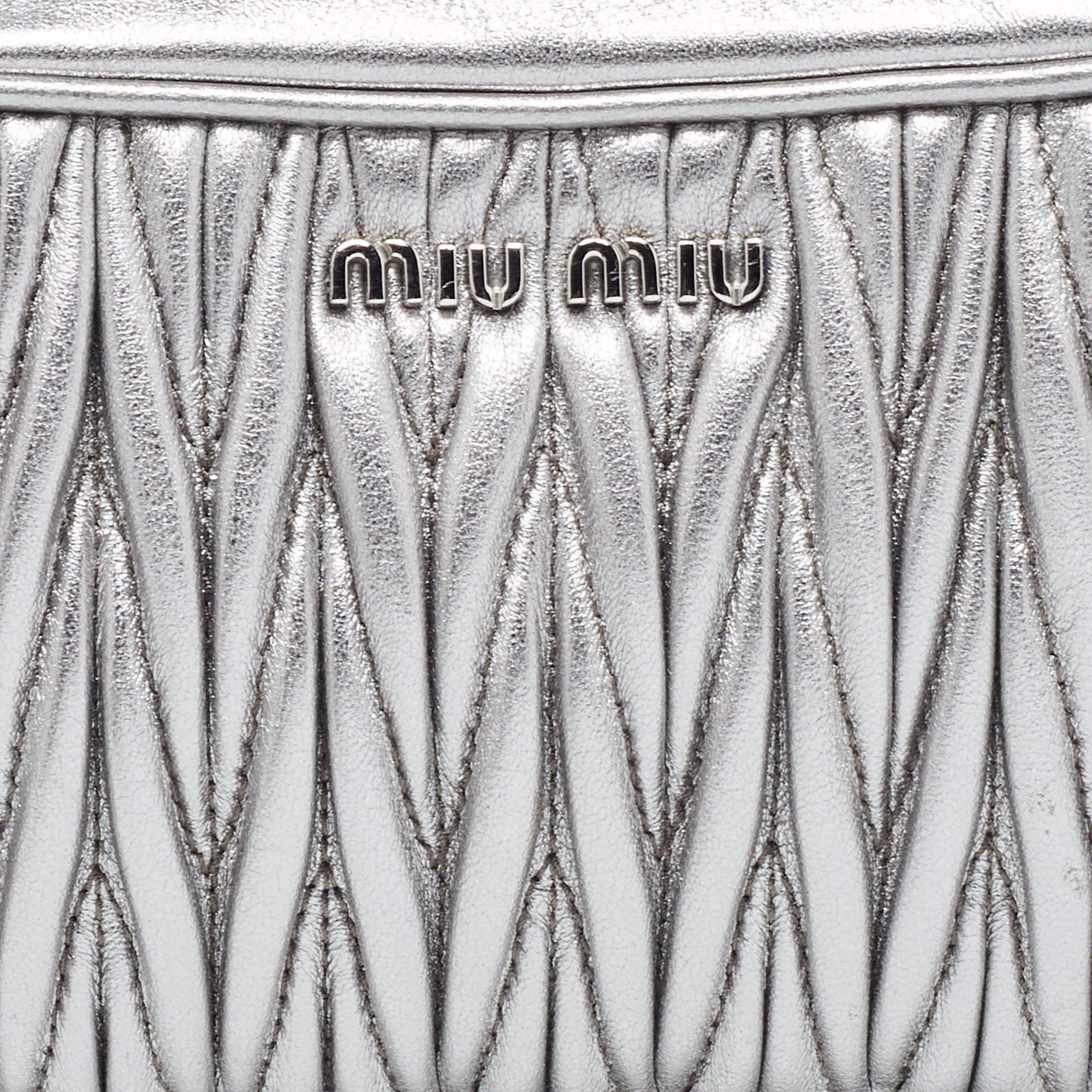 Miu Miu Silver Matelassé Leather Convertible Belt Bag 4