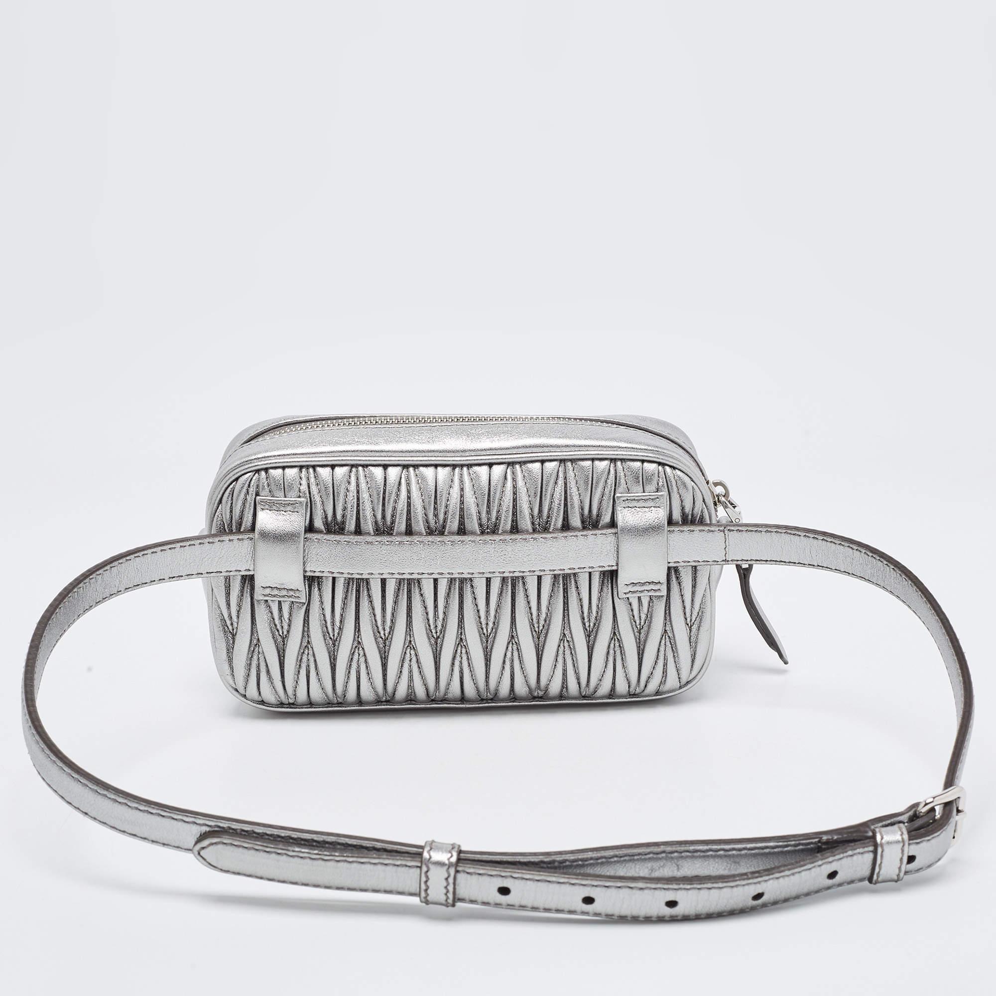 Miu Miu Silver Matelassé Leather Convertible Belt Bag 5
