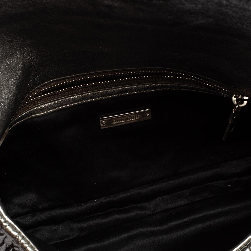 Miu Miu Silver Matelassé Leather Crystal Flap Shoulder Bag 5