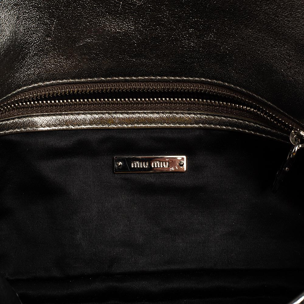Miu Miu Silver Matelassé Leather Crystal Flap Shoulder Bag 1