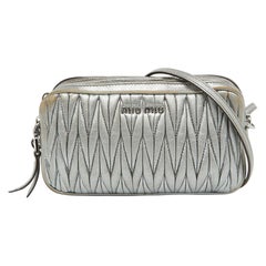 Miu Miu Silver matelassé Leather Double Zip Crossbody Bag