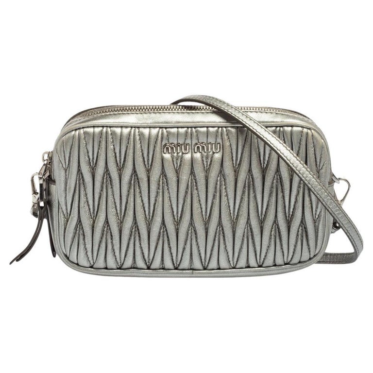 Miu Miu Silver Matelassé Leather Double Zip Crossbody Bag at 1stDibs