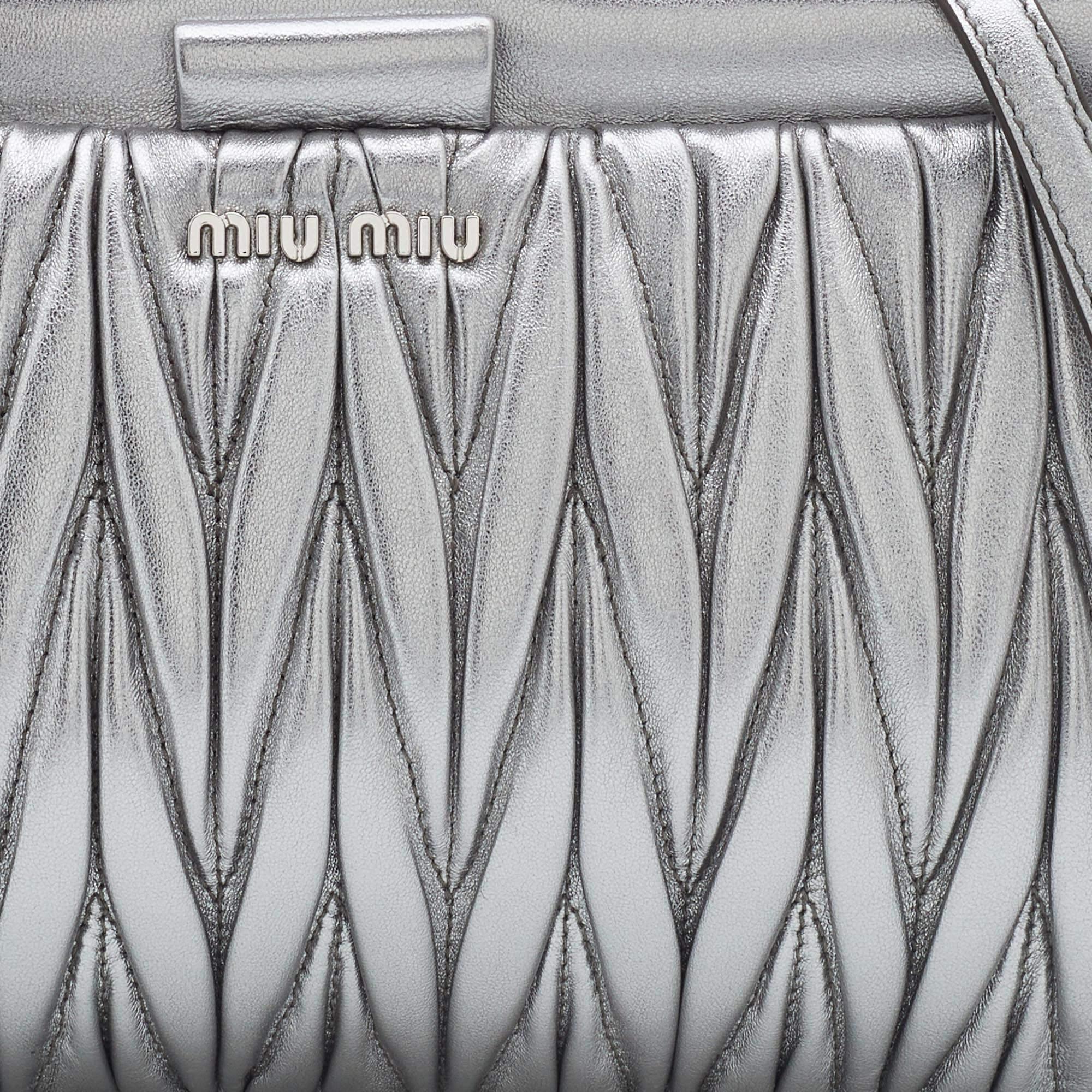Miu Miu Silver Matelassé Leather Frame Crossbody Bag 3