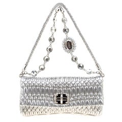 Miu Miu Silver Matelassé Leather Shoulder Bag