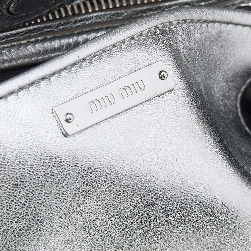 Miu Miu Silver Matelassé Leather Tote 3