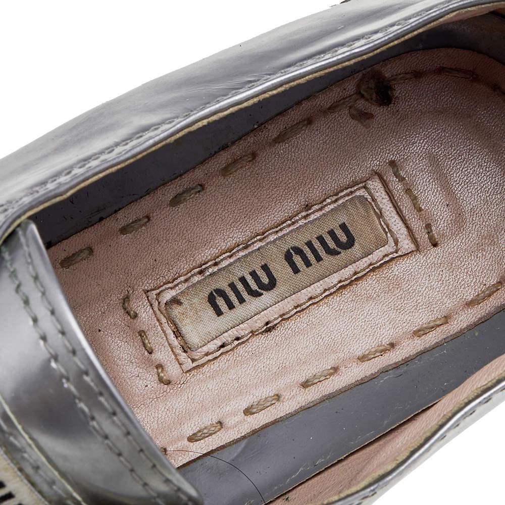 Miu Miu Silver Patent Leather Crystal Embellished Low Top Sneakers Size 40 3