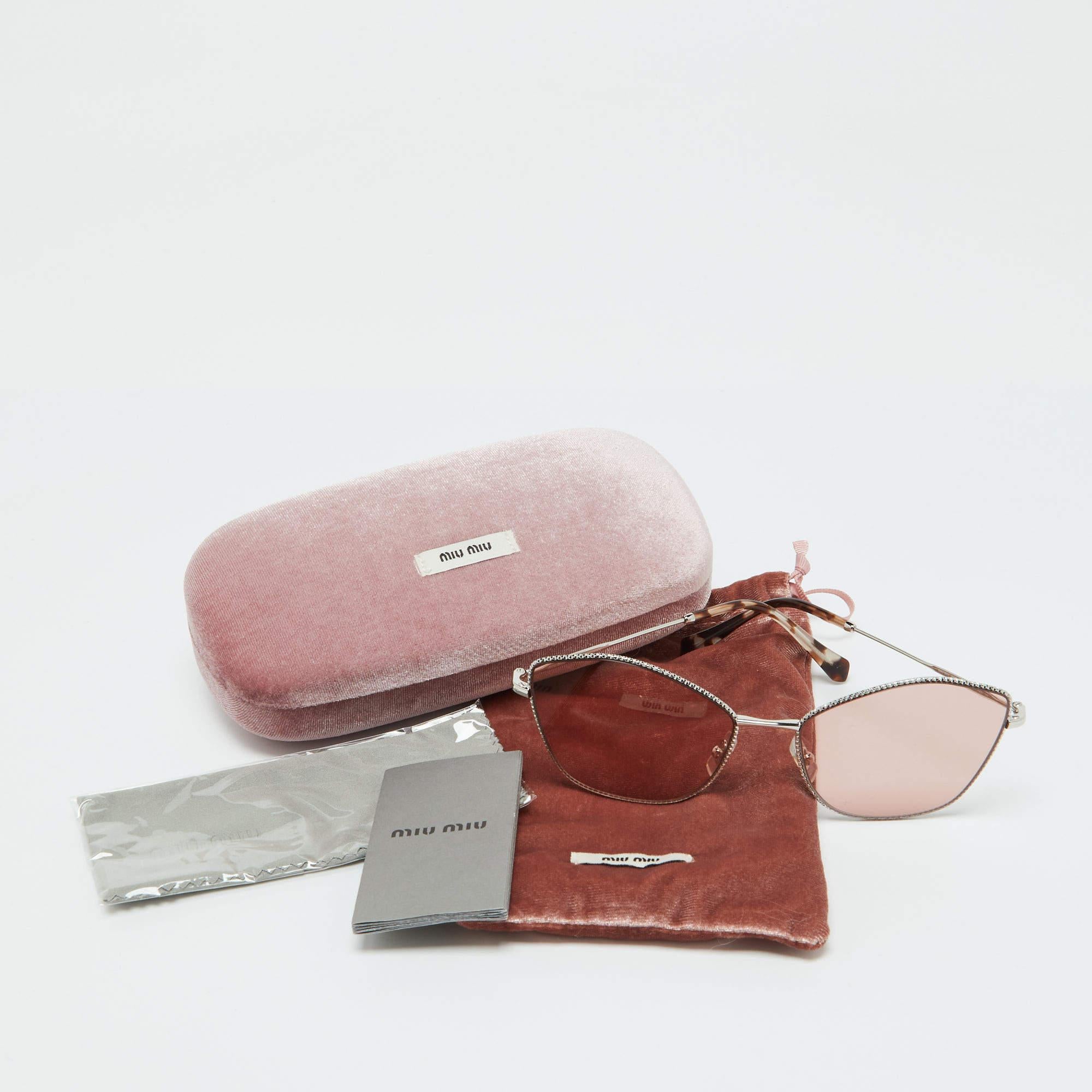 Miu Miu Silver Tone/Pink SMU60V Cat Eye Sunglasses In Excellent Condition In Dubai, Al Qouz 2