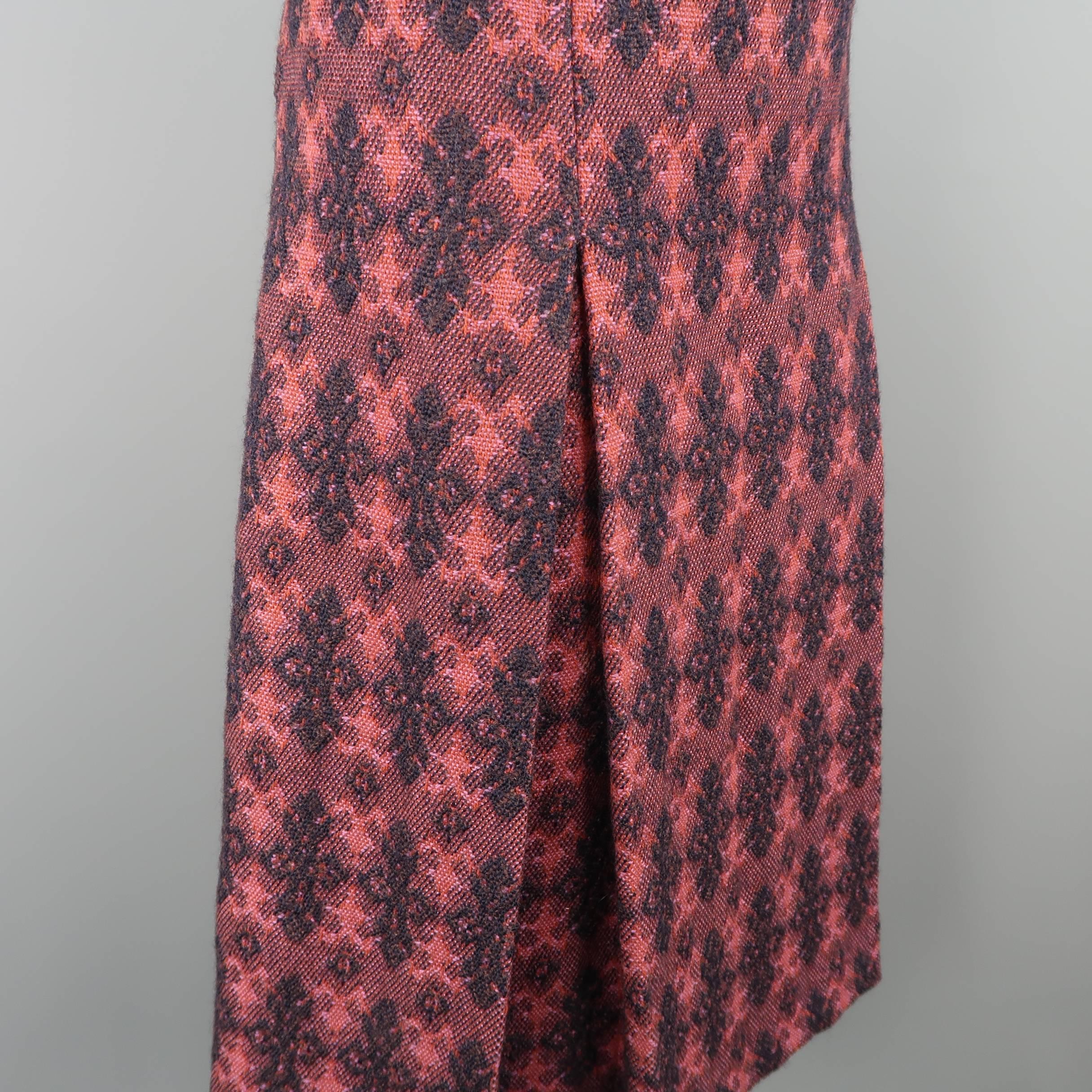 Brown Miu Miu Burgundy Brocade Textured Virgin Wool Pleated Skirt