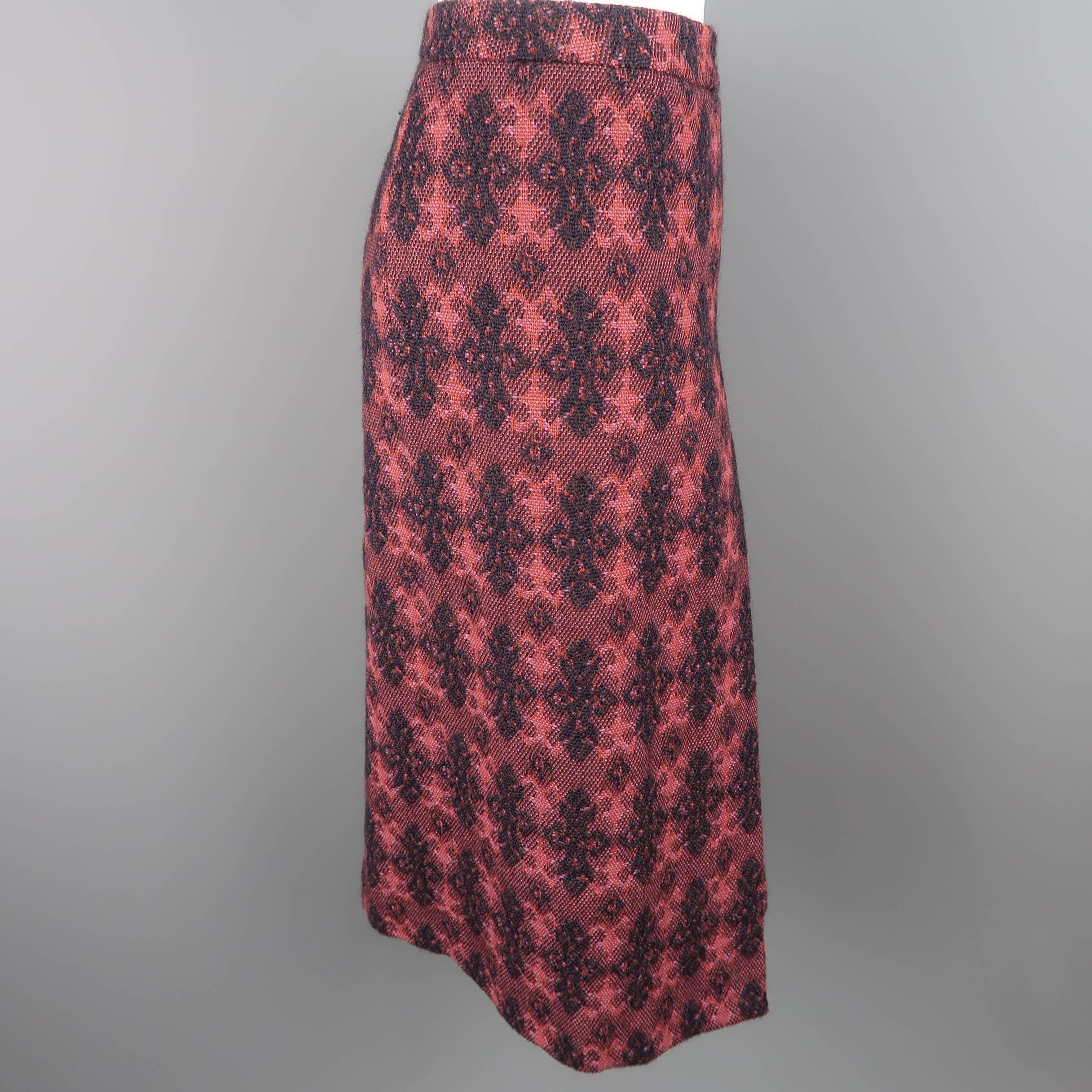 Miu Miu Burgundy Brocade Textured Virgin Wool Pleated Skirt In Good Condition In San Francisco, CA
