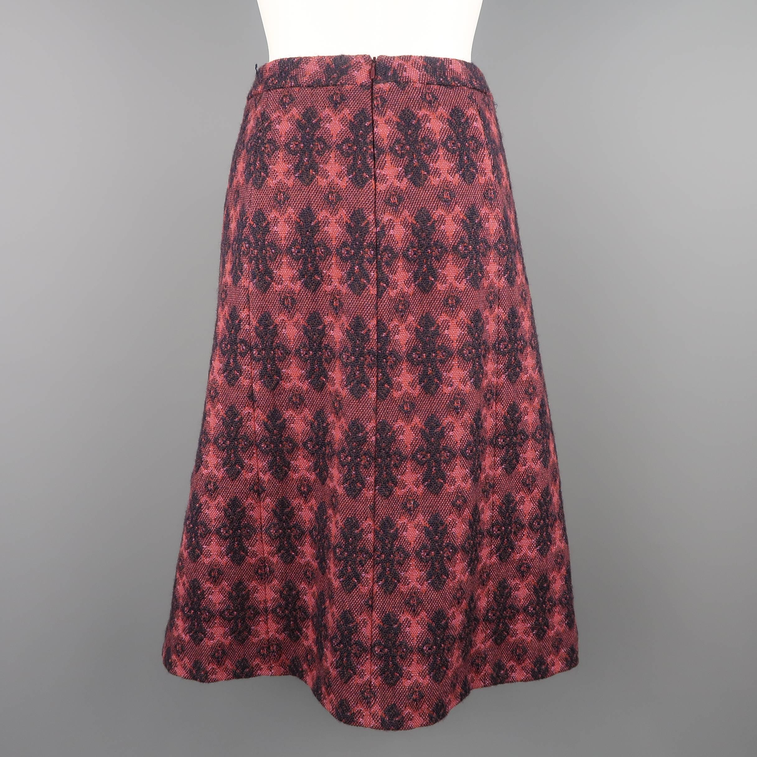 Women's Miu Miu Burgundy Brocade Textured Virgin Wool Pleated Skirt