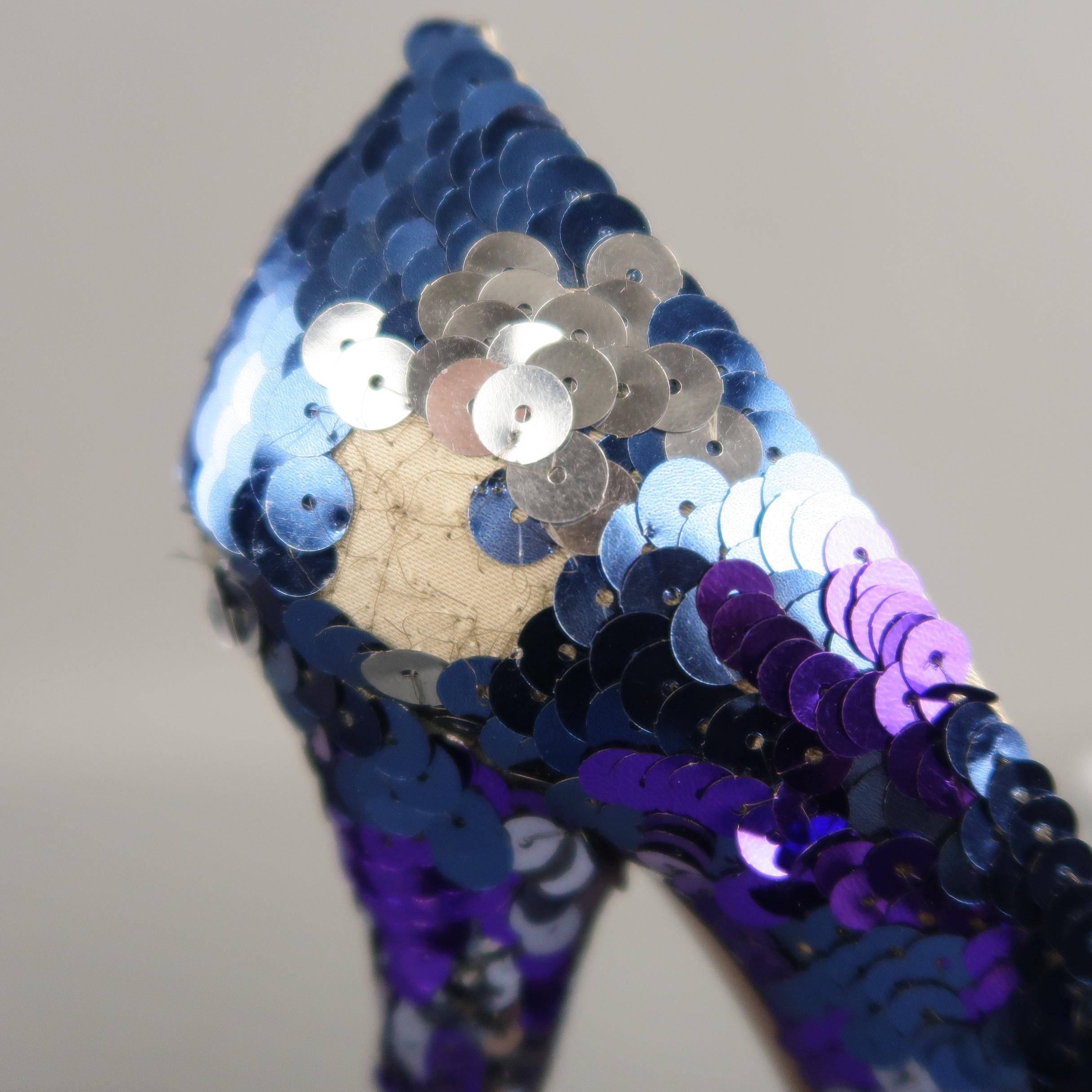 Black MIU MIU Size 10 Navy & Silver Purple Sequin Pumps