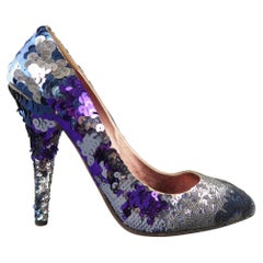 MIU MIU Size 10 Navy & Silver Purple Sequin Pumps