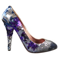 Used MIU MIU Size 10 Navy & Silver Purple Sequin Pumps