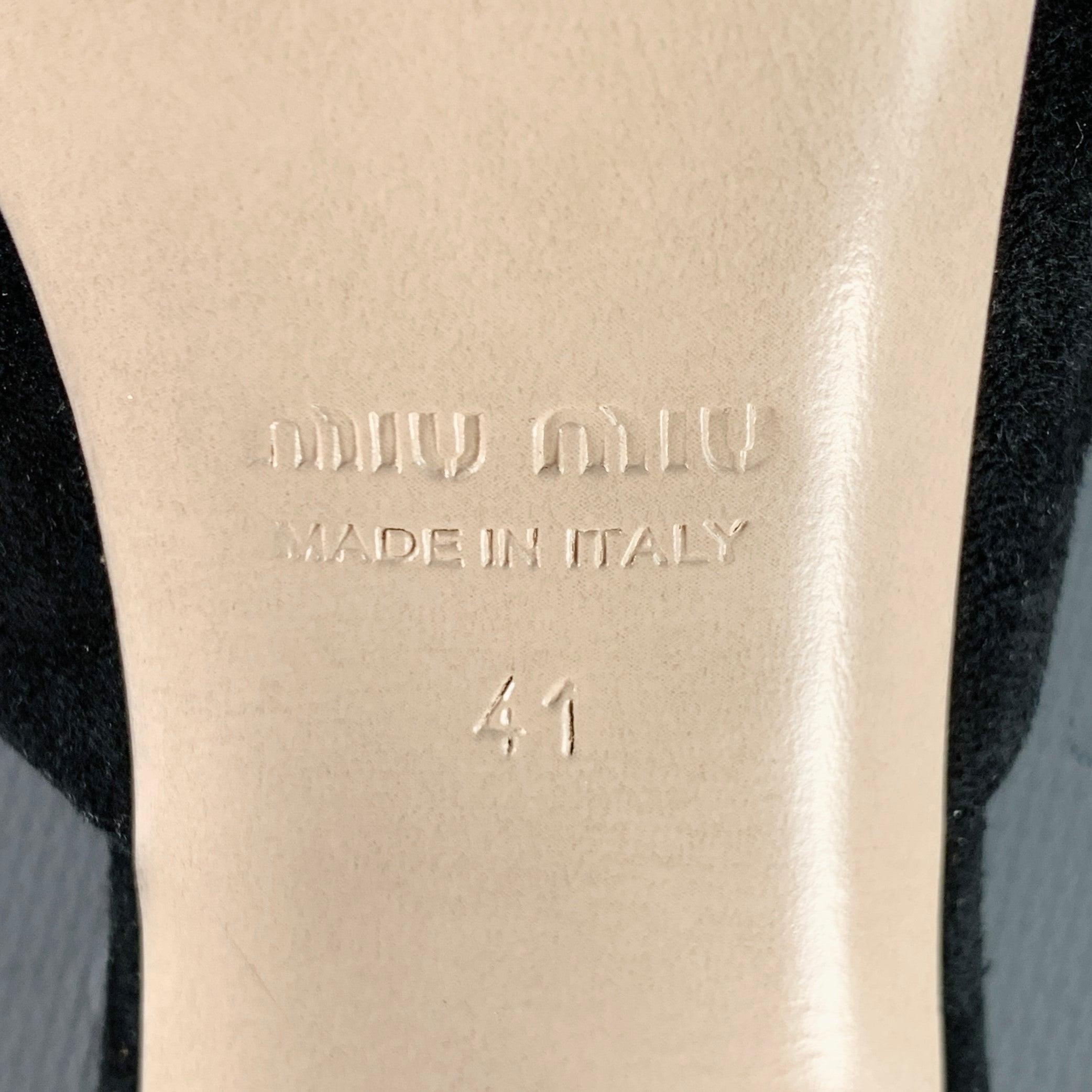 MIU MIU Size 11 Black Suede Rhinestone Peep Toe Sandals For Sale 4