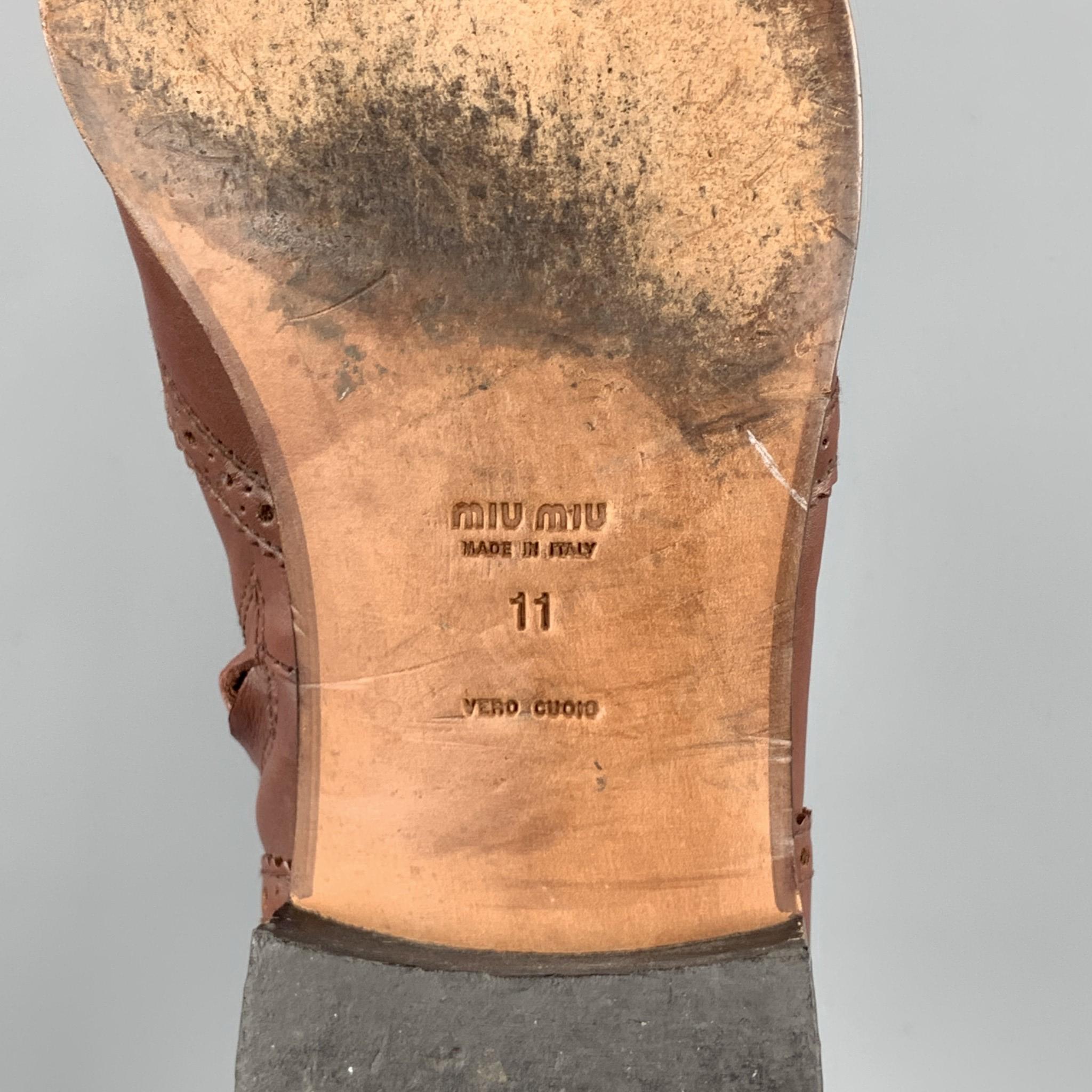 MIU MIU Size 11 Brown Perforated Leather Wingtip Boots 1