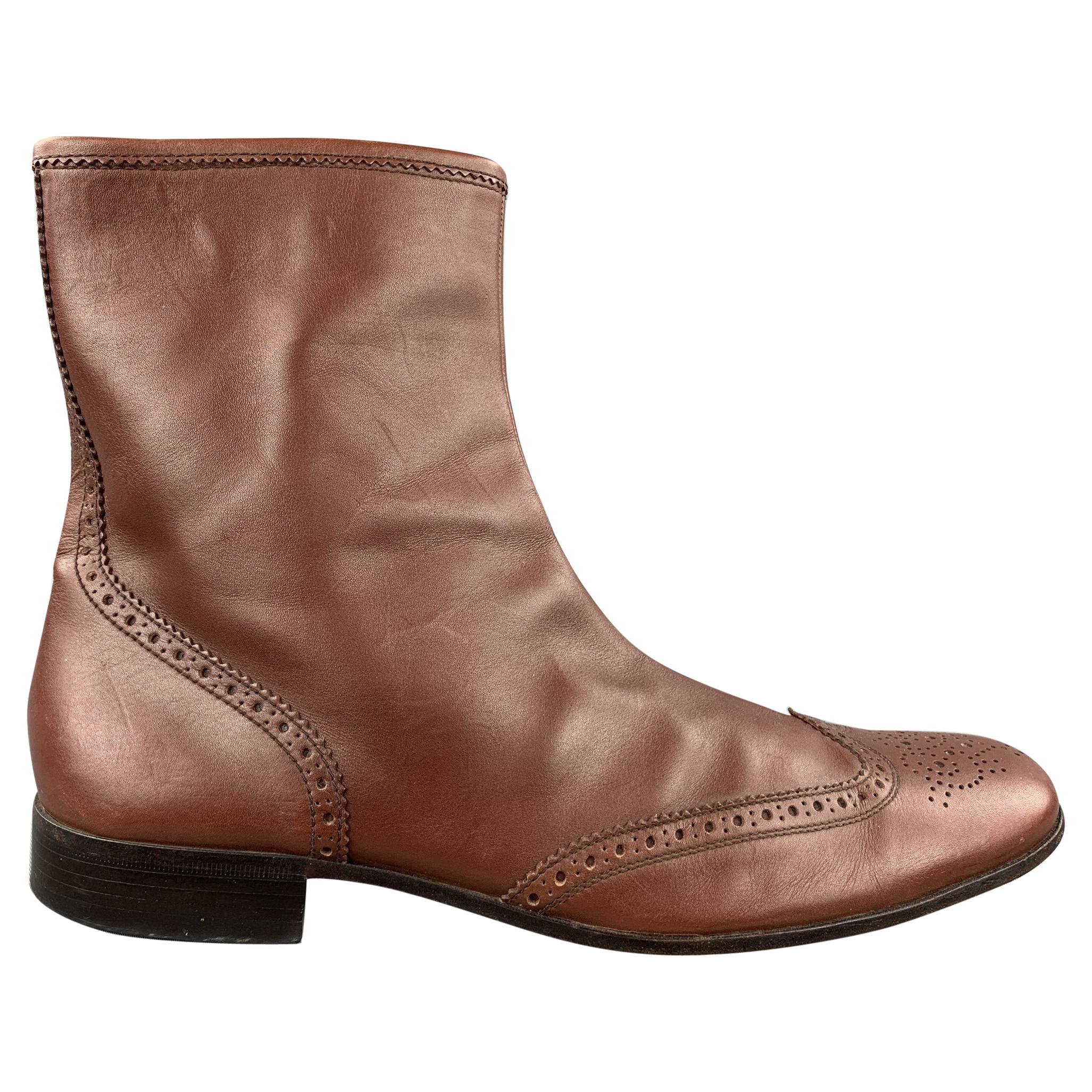 MIU MIU Size 11 Brown Perforated Leather Wingtip Boots