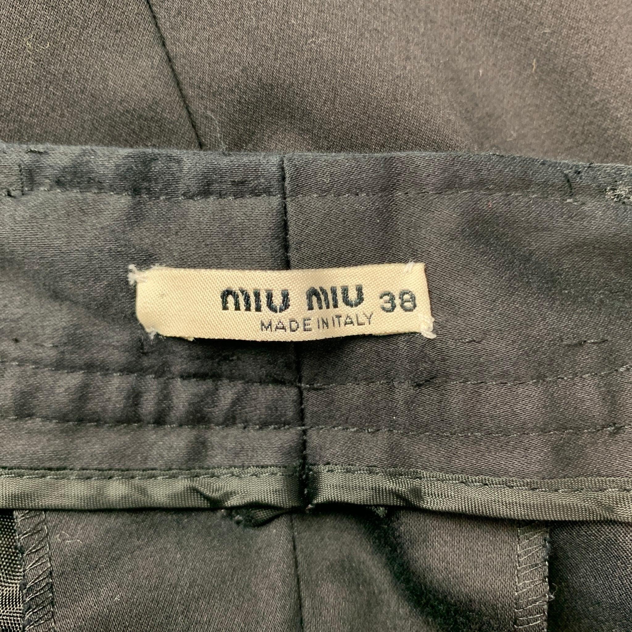 MIU MIU Taille 2 Pantalon habillé en coton mélangé noir à jambe étroite Pour femmes en vente