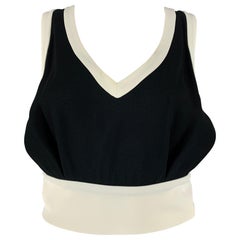 MIU MIU Taglia 2 Nero Crema Viscosa con finiture a contrasto V-Neck Casual Top