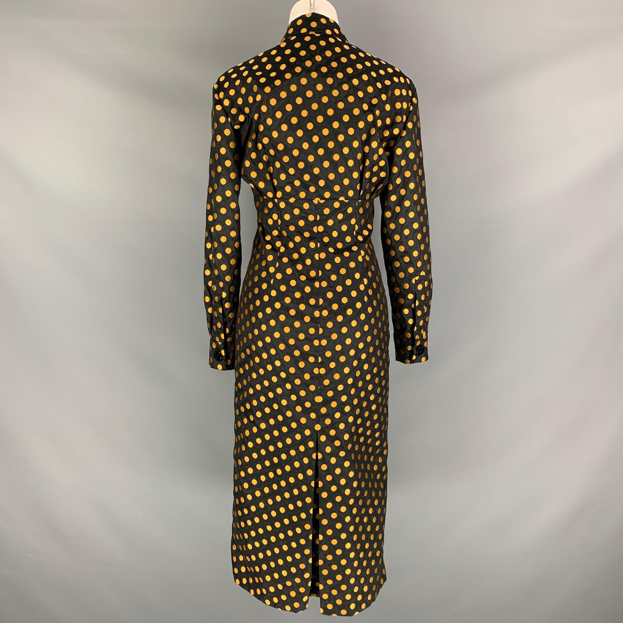 MIU MIU Size 2 Black Gold Polyester Silk Polka Dot Zip Up Coat In Excellent Condition In San Francisco, CA