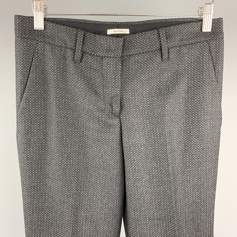 MIU MIU Size 2 Grey Houndstooth Wool Dress Pants For Sale at 1stDibs