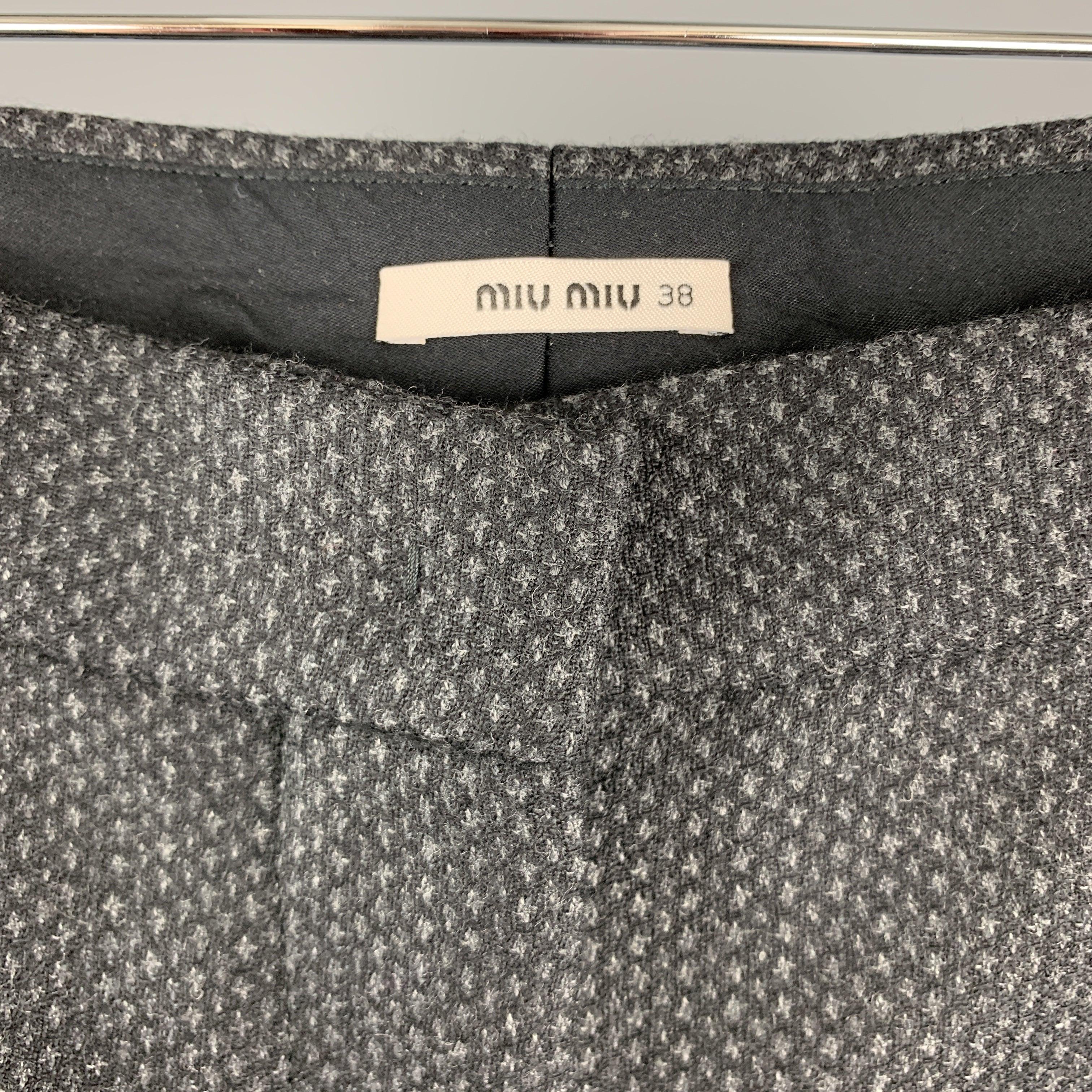 Noir MIU Taille 2 - Pantalon de robe en laine gris pied-de-poule en vente