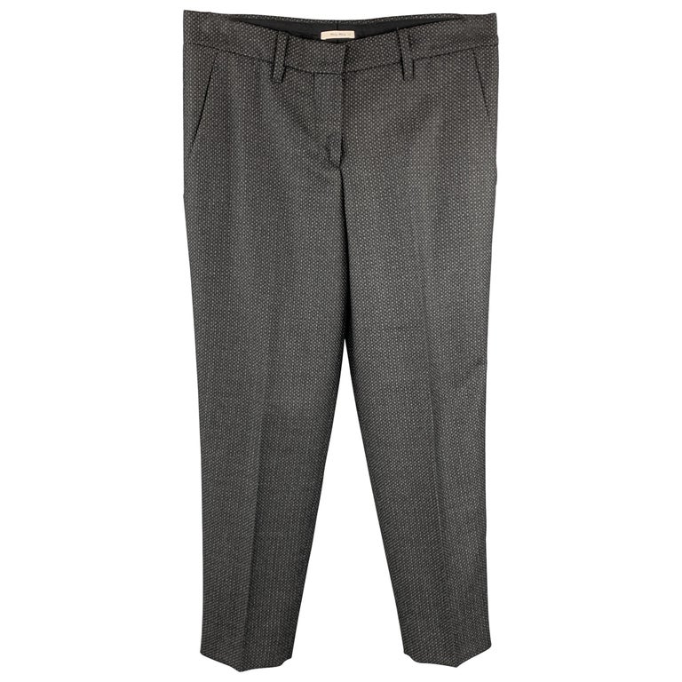 MIU MIU Size 2 Grey Houndstooth Wool Dress Pants For Sale at 1stDibs