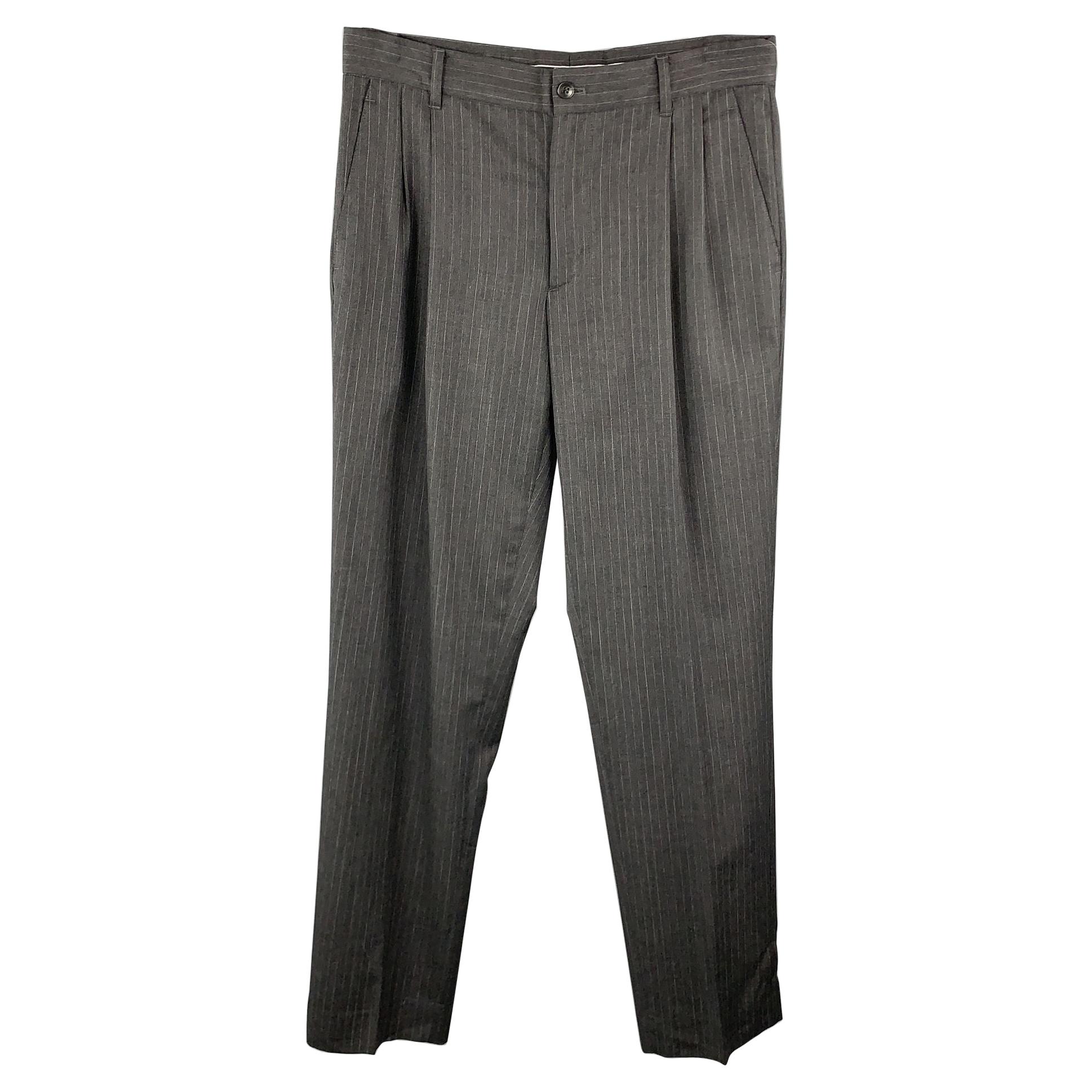 MIU MIU Size 30 Stripe Dark Gray Wool Pleated Dress Pants